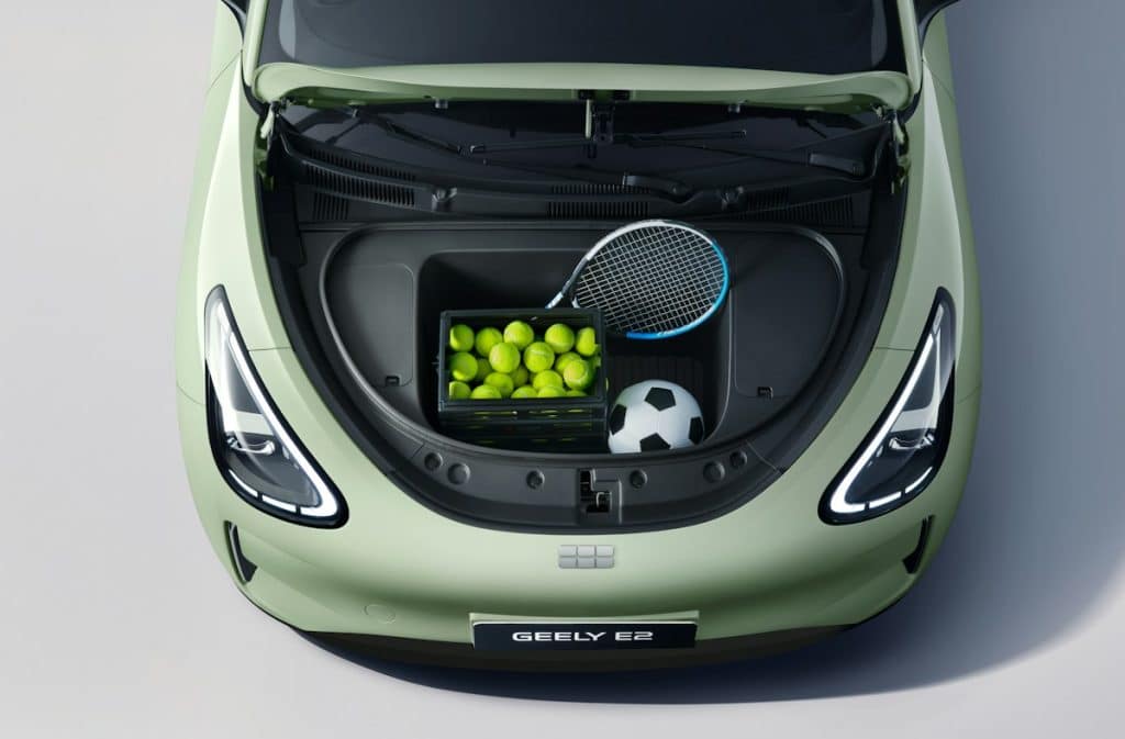 Coffre avant ouvert de la Geely E2
