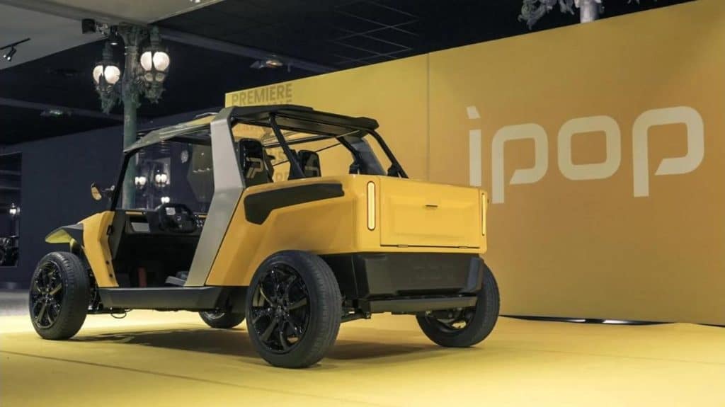 ipop jaune vue de trois quarts arrière avec sa zone de chargement