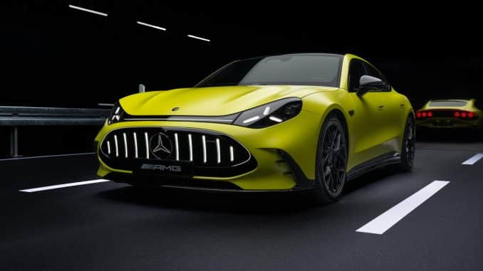 Mercedes-AMG GT Coupé 4 portes électrique vue de trois quarts avant