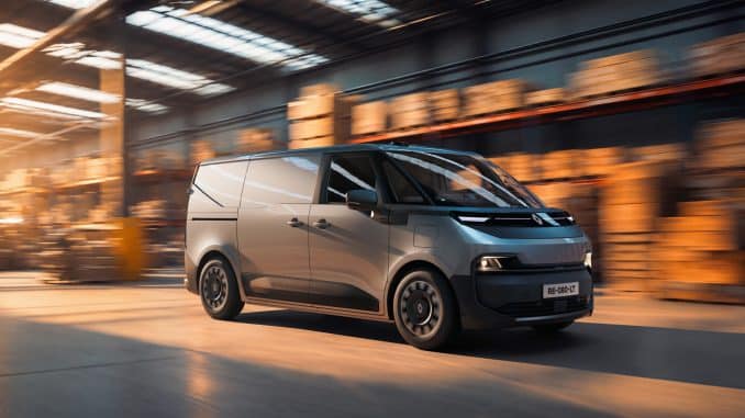 Nouveau Renault Trafic Van E-Tech electric gris de trois quarts avant